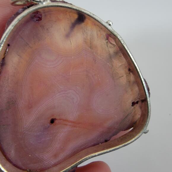 Handmade Silver Pendant with Natural Orange Agate Slice in Sterling Setting - Picture 5 of 10